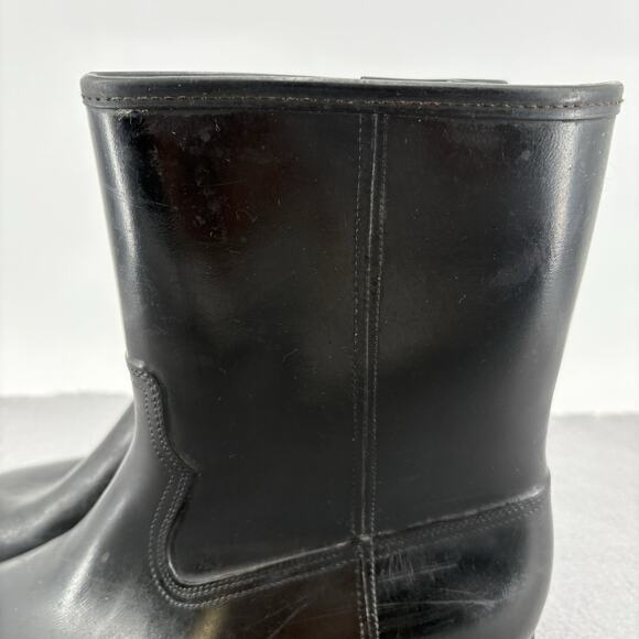 Vintage 70s Rubber Black Boots Stacked Heel Rain Boot Womens Sz 8 Made In USA - Picture 2 of 12
